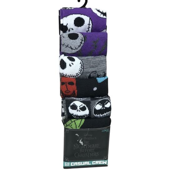 Nightmare Before Christmas 6 Pair CREW SOCKS SIZE 8-12 Bioworld Mens 8-12 New - Picture 1 of 2